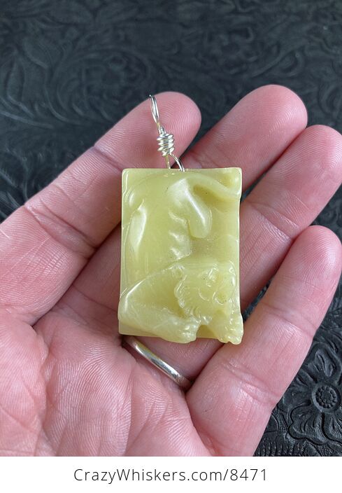 Male Lion Carved Lemon Jade Stone Pendant Jewelry - #gGEjbyi9daA-2