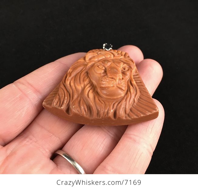 Male Lion Carved Red Jasper Stone Pendant Jewelry - #eekZ6jZMpxc-2