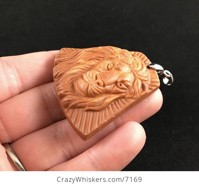 Male Lion Carved Red Jasper Stone Pendant Jewelry - #eekZ6jZMpxc-3