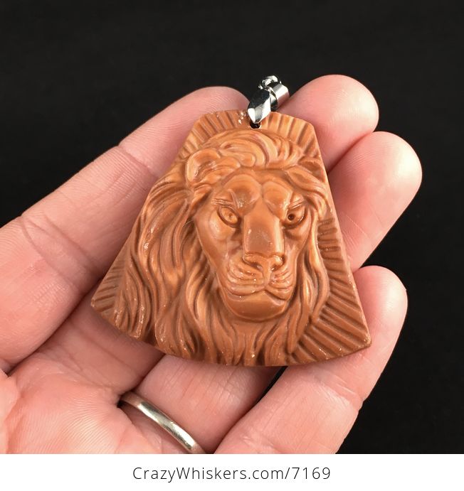 Male Lion Carved Red Jasper Stone Pendant Jewelry - #eekZ6jZMpxc-1