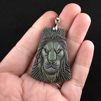 Male Lion Carved Ribbon Jasper Stone Pendant Jewelry #6WQegjIRv1A