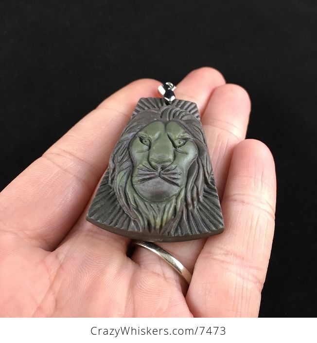 Male Lion Carved Ribbon Jasper Stone Pendant Jewelry - #6WQegjIRv1A-2
