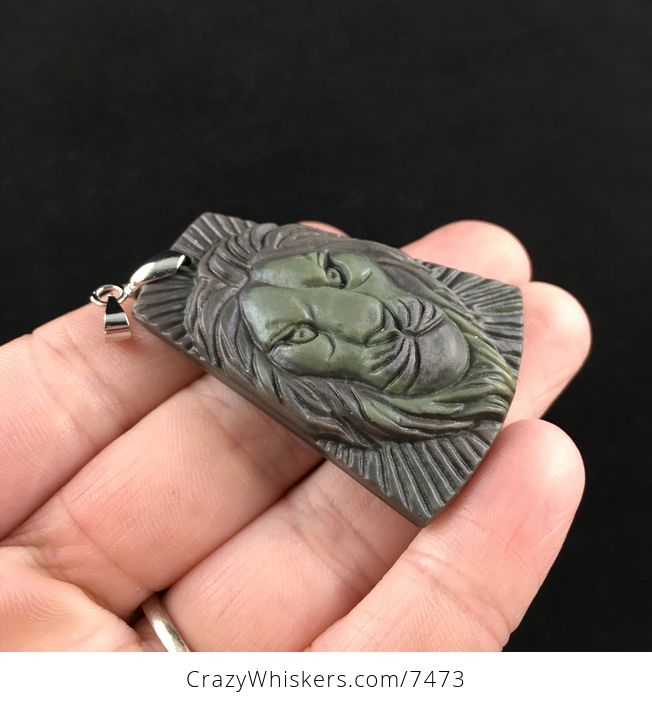 Male Lion Carved Ribbon Jasper Stone Pendant Jewelry - #6WQegjIRv1A-4