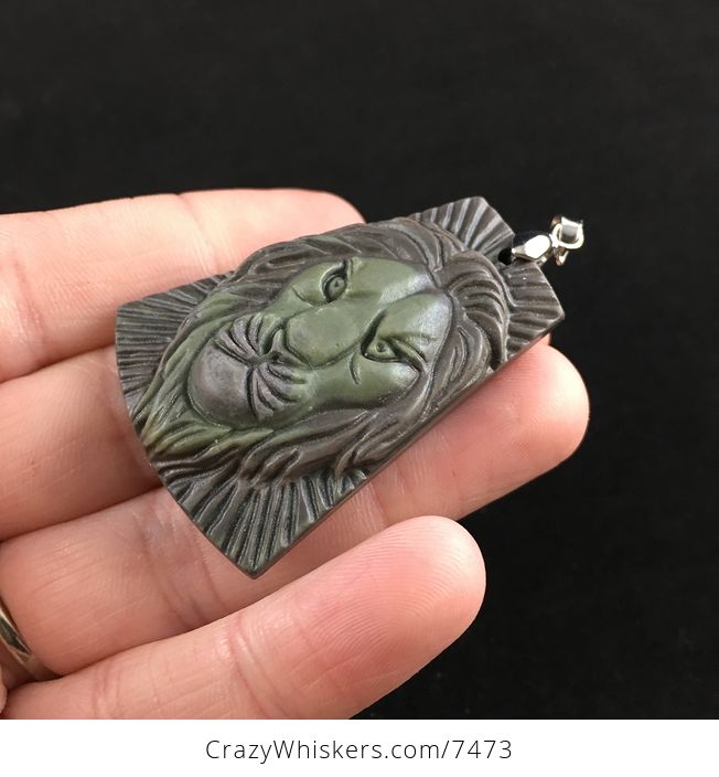 Male Lion Carved Ribbon Jasper Stone Pendant Jewelry - #6WQegjIRv1A-3