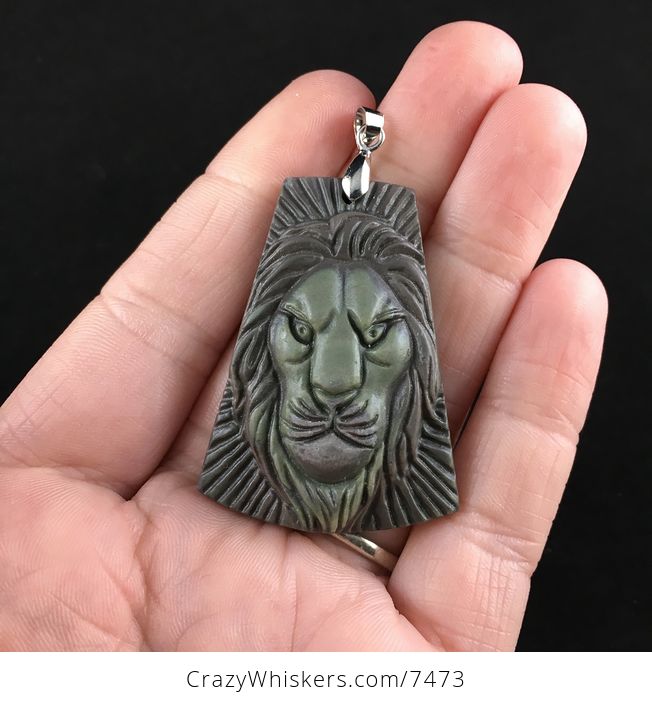 Male Lion Carved Ribbon Jasper Stone Pendant Jewelry - #6WQegjIRv1A-1