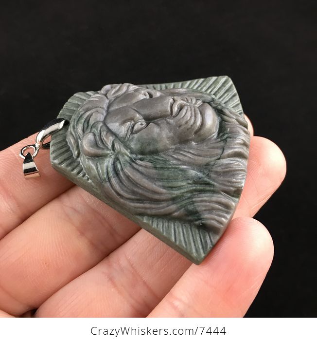 Male Lion Carved Ribbon Jasper Stone Pendant Jewelry - #fQj3B0cVz60-4