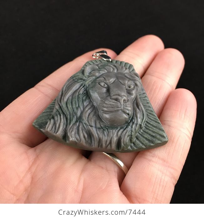 Male Lion Carved Ribbon Jasper Stone Pendant Jewelry - #fQj3B0cVz60-2