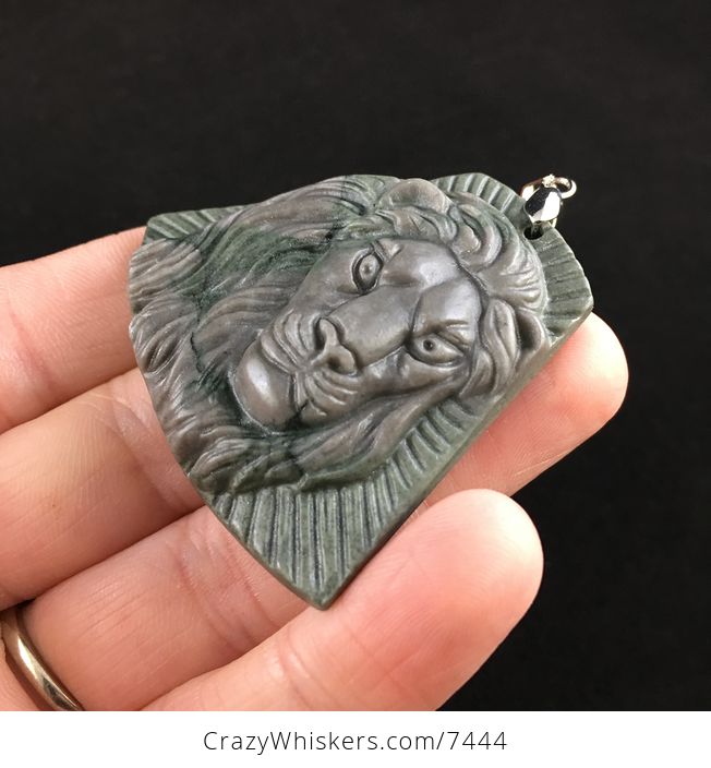 Male Lion Carved Ribbon Jasper Stone Pendant Jewelry - #fQj3B0cVz60-3