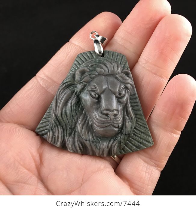 Male Lion Carved Ribbon Jasper Stone Pendant Jewelry - #fQj3B0cVz60-1
