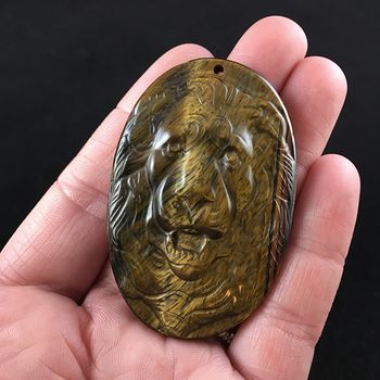 Male Lion Face Carved Tigers Eye Stone Pendant Jewelry #PJgsTisR5pw