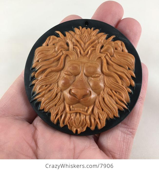 Male Lion Head Carved Red Malachite and Black Jasper Stone Pendant Jewelry - #D5noN9cWDkQ-1