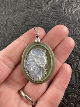 Male Lion Mother of Pearl Carved and Jasper Stone Jewelry Pendant #hovxlijox2k