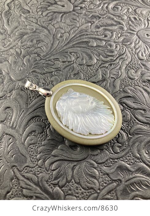 Male Lion Mother of Pearl Carved and Jasper Stone Jewelry Pendant - #hovxlijox2k-3