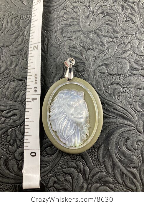 Male Lion Mother of Pearl Carved and Jasper Stone Jewelry Pendant - #hovxlijox2k-2