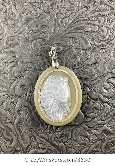Male Lion Mother of Pearl Carved and Jasper Stone Jewelry Pendant - #hovxlijox2k-6