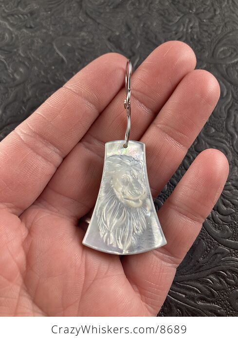 Male Lion Mother of Pearl Carved and Lemon Jade Stone Jewelry Pendant - #0QiVTq6iqns-1