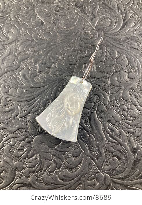 Male Lion Mother of Pearl Carved and Lemon Jade Stone Jewelry Pendant - #0QiVTq6iqns-2