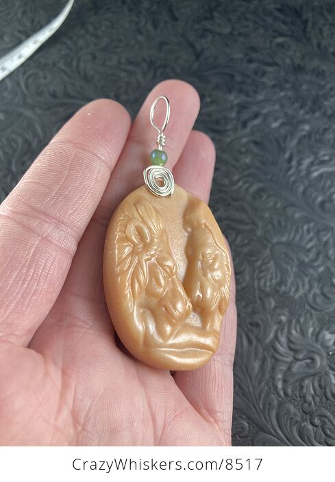 Male Lions Carved Orange Soap Stone Pendant Jewelry - #F0xOmAO9gzk-4