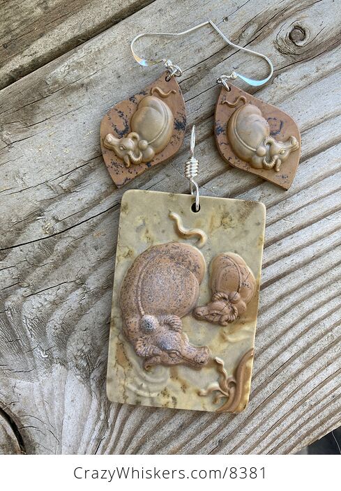 Mamma and Baby Bull Jasper Stone Earrings and Pendant Jewelry Set - #9QIc9sLYHfs-4