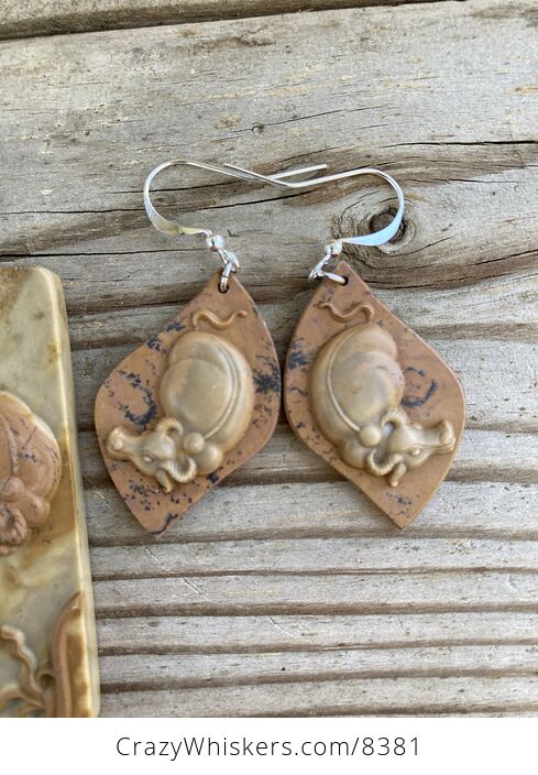 Mamma and Baby Bull Jasper Stone Earrings and Pendant Jewelry Set - #9QIc9sLYHfs-3