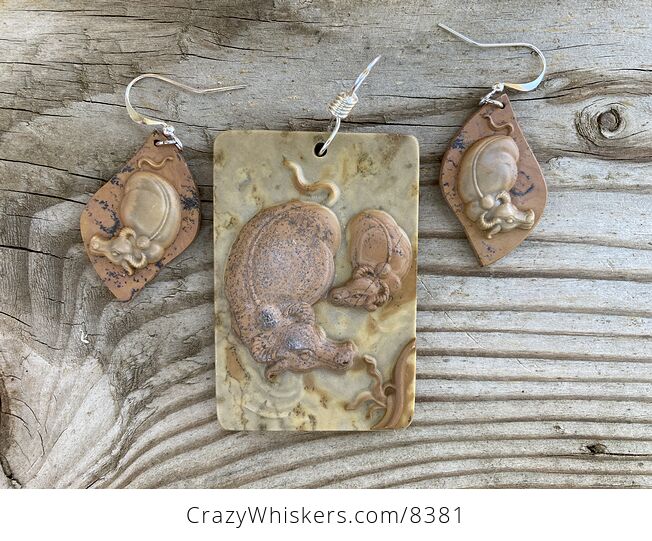 Mamma and Baby Bull Jasper Stone Earrings and Pendant Jewelry Set - #9QIc9sLYHfs-1