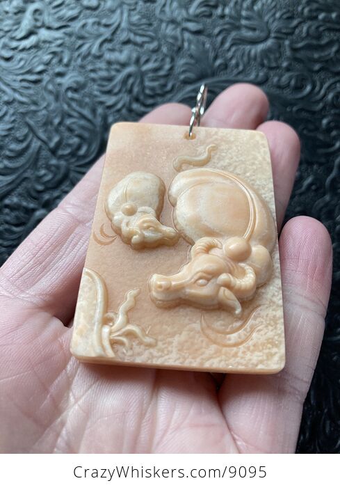 Mamma and Baby Bull Red Malachite Stone Jewelry Pendant - #bzpVjyaPbwY-3