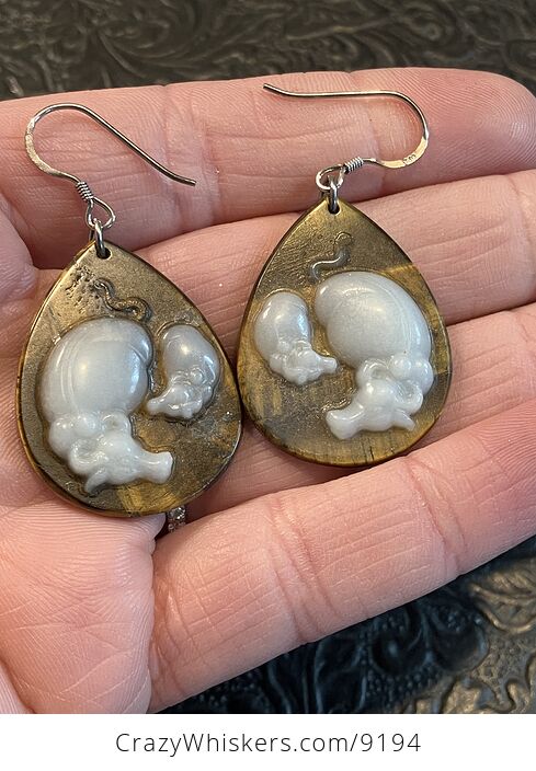 Mamma and Baby Cow Bull Taurus Cow Jasper Earrings Jewelry - #N66g1U2o9lY-4
