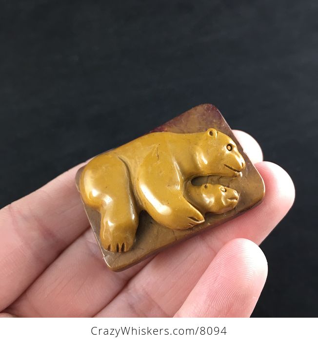 Mamma Bear and Cub Carved in Jasper Stone Pendant Jewelry - #jdVMw2J5Fbo-3
