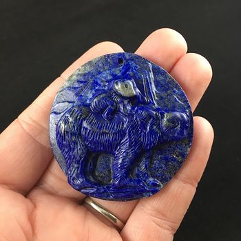 Mamma Bear and Cub Carved Lapis Lazuli Stone Pendant Jewelry #Jz2k3USmQUg