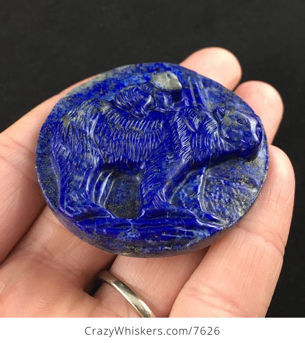 Mamma Bear and Cub Carved Lapis Lazuli Stone Pendant Jewelry - #Jz2k3USmQUg-2