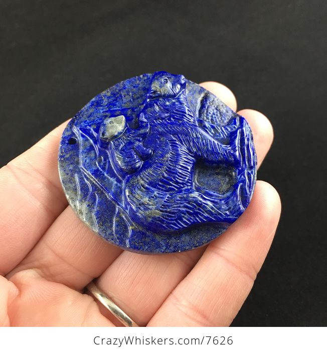 Mamma Bear and Cub Carved Lapis Lazuli Stone Pendant Jewelry - #Jz2k3USmQUg-4