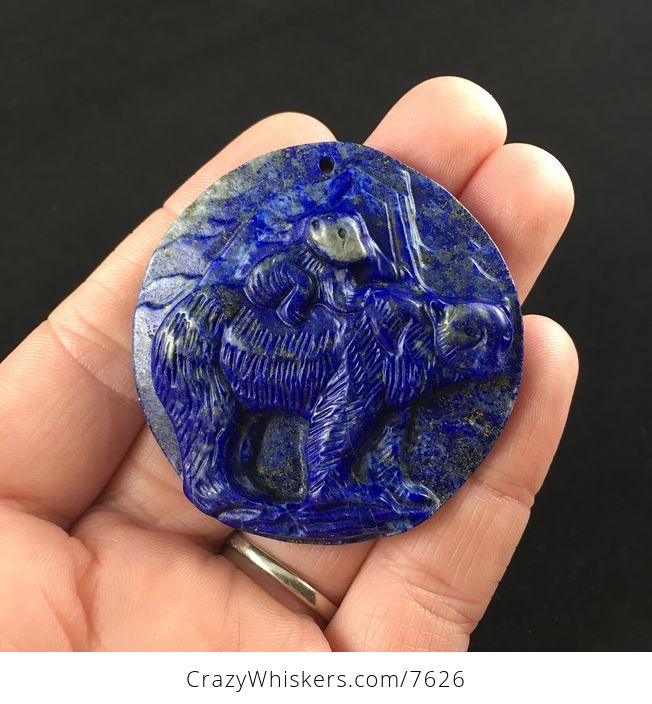 Mamma Bear and Cub Carved Lapis Lazuli Stone Pendant Jewelry - #Jz2k3USmQUg-1