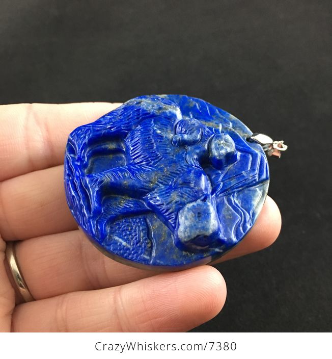 Mamma Bear and Cub Carved Lapis Lazuli Stone Pendant Jewelry - #Xp2VpB22PwI-3