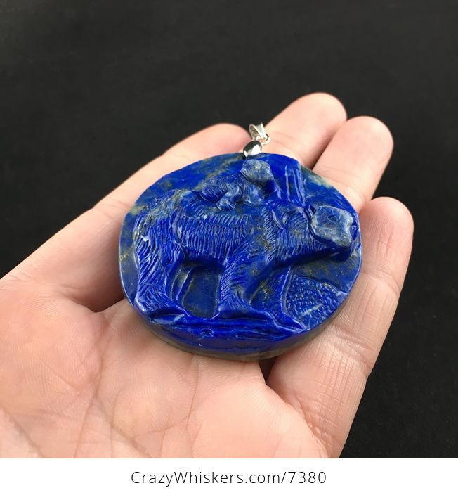 Mamma Bear and Cub Carved Lapis Lazuli Stone Pendant Jewelry - #Xp2VpB22PwI-2