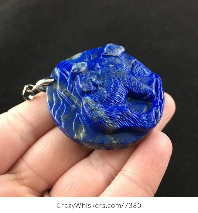 Mamma Bear and Cub Carved Lapis Lazuli Stone Pendant Jewelry - #Xp2VpB22PwI-4