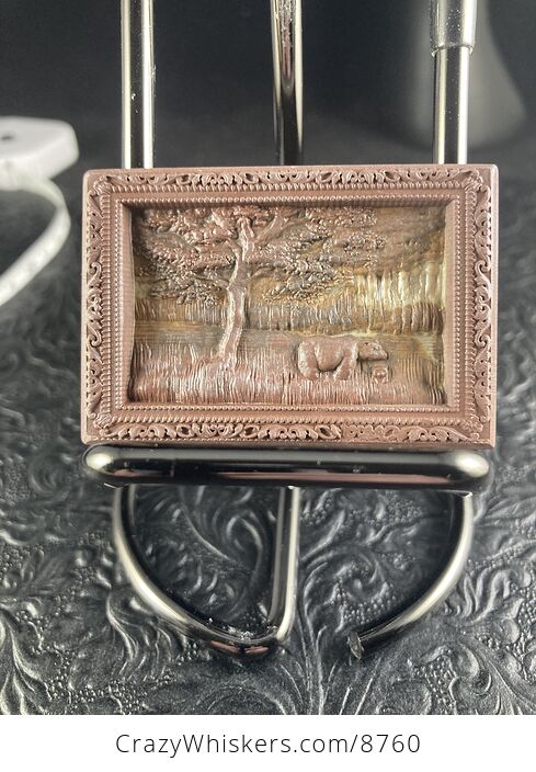 Mamma Bear and Cubs Carved Brown Jasper Stone Pendant Jewelry Mini Art Ornament - #LhAHxwlEKfY-9