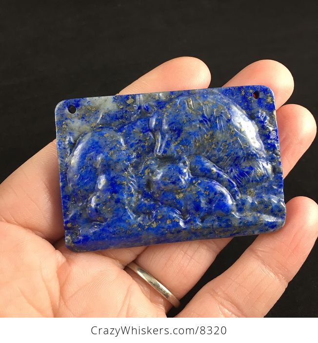 Mamma Bear and Cubs Carved Lapis Lazuli Stone Pendant Jewelry - #chjST5jby2s-1