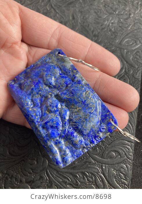Mamma Bear and Cubs Carved Lapis Lazuli Stone Pendant Jewelry Mini Art Ornament - #xlQbALzrgi4-2
