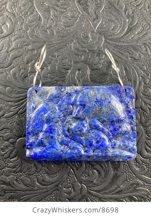 Mamma Bear and Cubs Carved Lapis Lazuli Stone Pendant Jewelry Mini Art Ornament - #xlQbALzrgi4-4