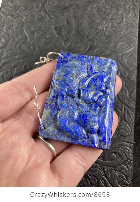 Mamma Bear and Cubs Carved Lapis Lazuli Stone Pendant Jewelry Mini Art Ornament - #xlQbALzrgi4-3