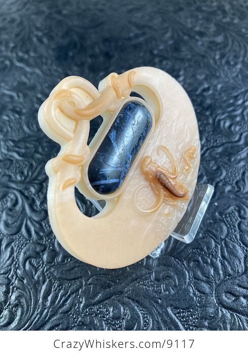Mammoth Carved in Calcite and Blue Pietersite Pendant Jewelry Mini Art Ornament - #uGGw0wWp9uE-3