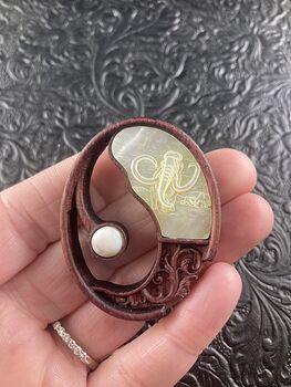Mammoth Carved in Mother of Pearl Shell and Wood Pendant Jewelry Mini Art Ornament #p4zixTOJolo