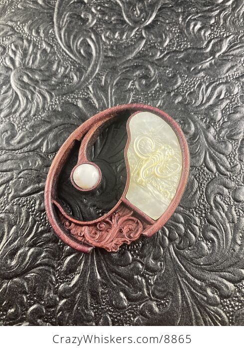 Mammoth Carved in Mother of Pearl Shell and Wood Pendant Jewelry Mini Art Ornament - #p4zixTOJolo-8