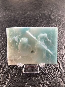 Man and Dogs Hunting a Bear Carved Mini Art Amazonite Stone Pendant Cabochon Jewelry #iCVtr0OeSj4