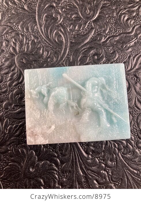 Man and Dogs Hunting a Bear Carved Mini Art Amazonite Stone Pendant Cabochon Jewelry - #iCVtr0OeSj4-5