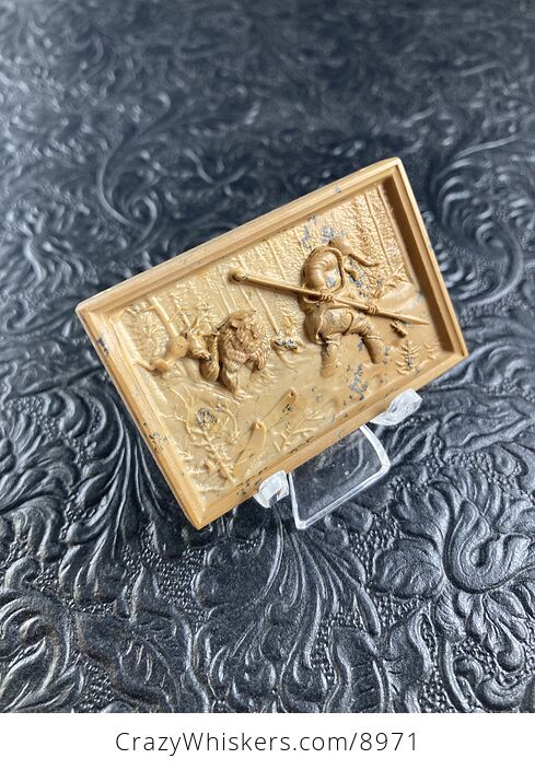 Man and Dogs Hunting a Bear Carved Mini Art Jasper Stone Pendant Cabochon Jewelry - #T9rZibfpG3U-2