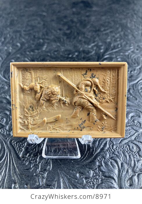 Man and Dogs Hunting a Bear Carved Mini Art Jasper Stone Pendant Cabochon Jewelry - #T9rZibfpG3U-1