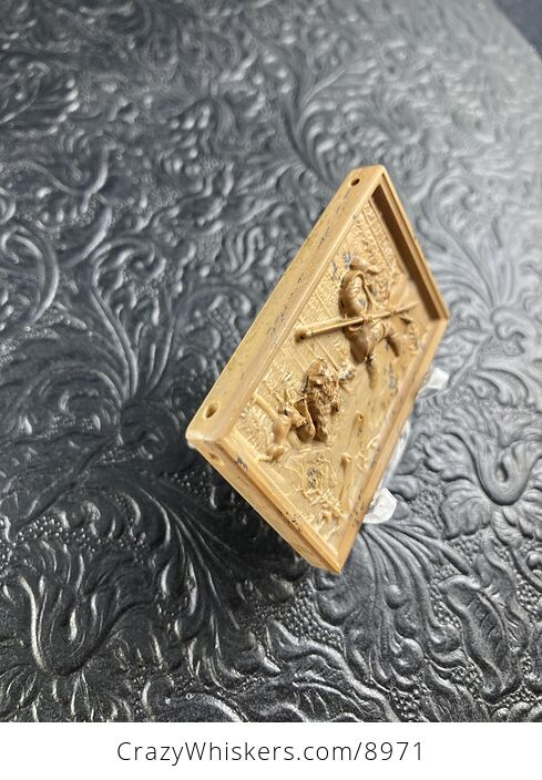 Man and Dogs Hunting a Bear Carved Mini Art Jasper Stone Pendant Cabochon Jewelry - #T9rZibfpG3U-3