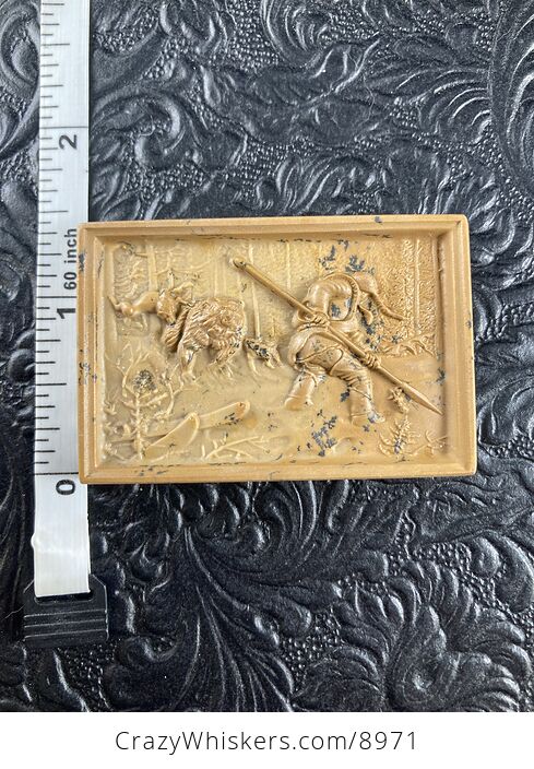 Man and Dogs Hunting a Bear Carved Mini Art Jasper Stone Pendant Cabochon Jewelry - #T9rZibfpG3U-6
