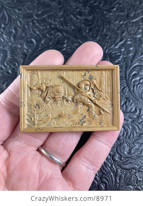 Man and Dogs Hunting a Bear Carved Mini Art Jasper Stone Pendant Cabochon Jewelry - #T9rZibfpG3U-4